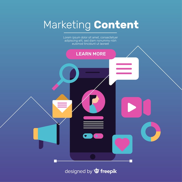 Vettore gratuito sfondo piatto di contenuti di marketing