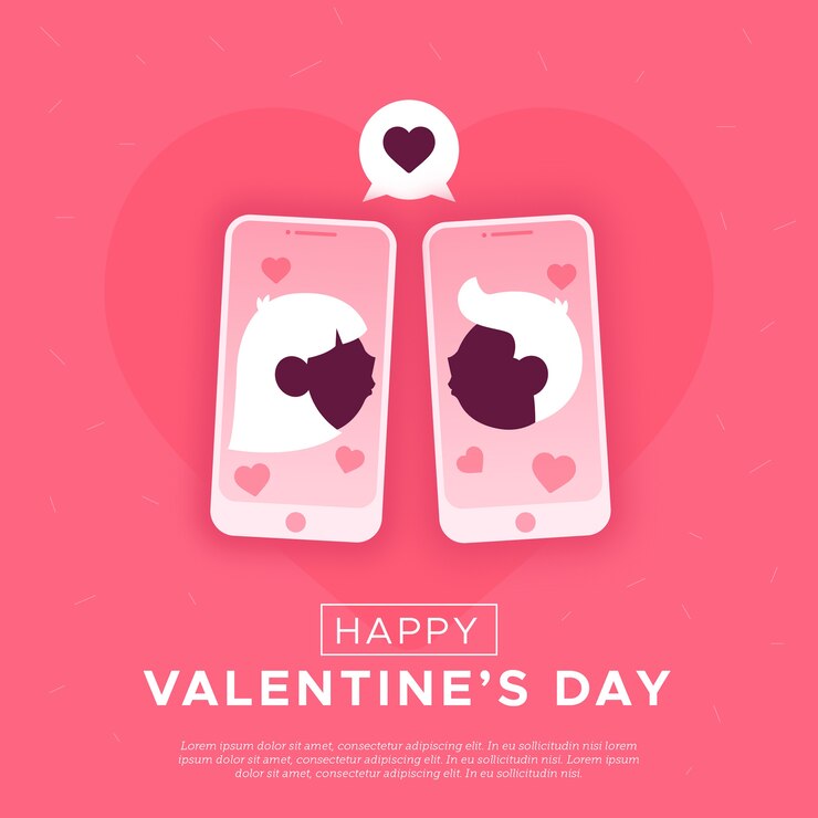 Vettore gratuito sfondo piatto di san valentino con app di incontri