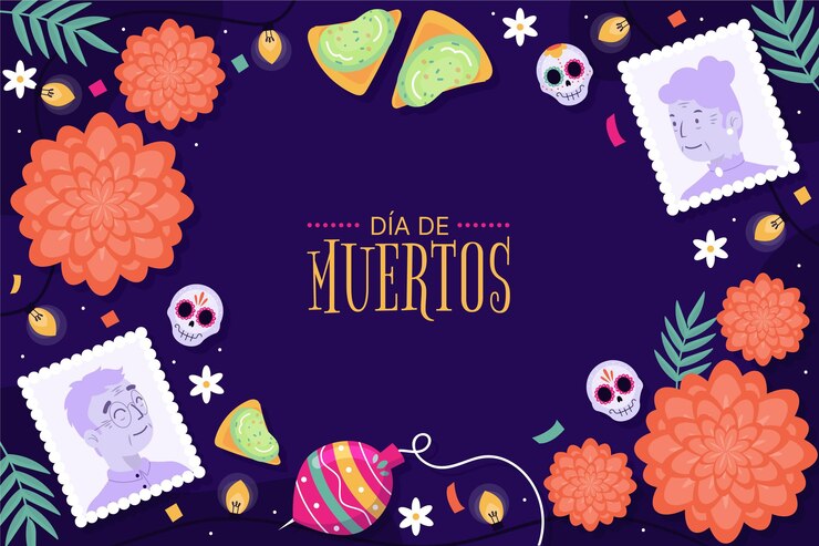 Vettore gratuito sfondo piatto dia de muertos disegnato a mano