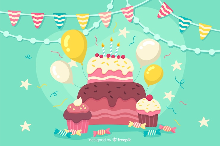 Vettore gratuito sfondo piatto festa di buon compleanno