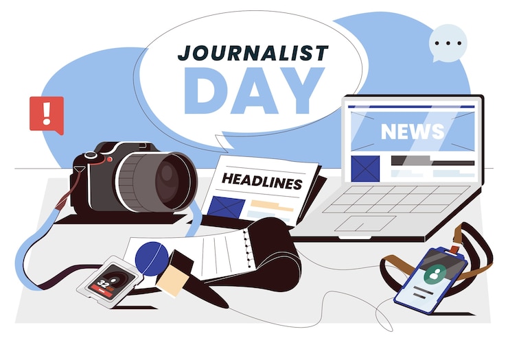 Vettore gratuito sfondo piatto per la celebrazione del dia del periodista