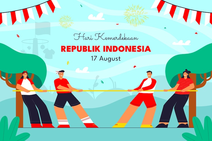 Vettore gratuito sfondo piatto per la celebrazione del giorno dell'indipendenza dell'indonesia