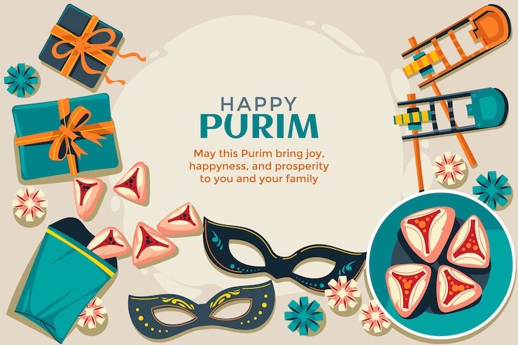 Vettore gratuito sfondo piatto per la celebrazione del purim