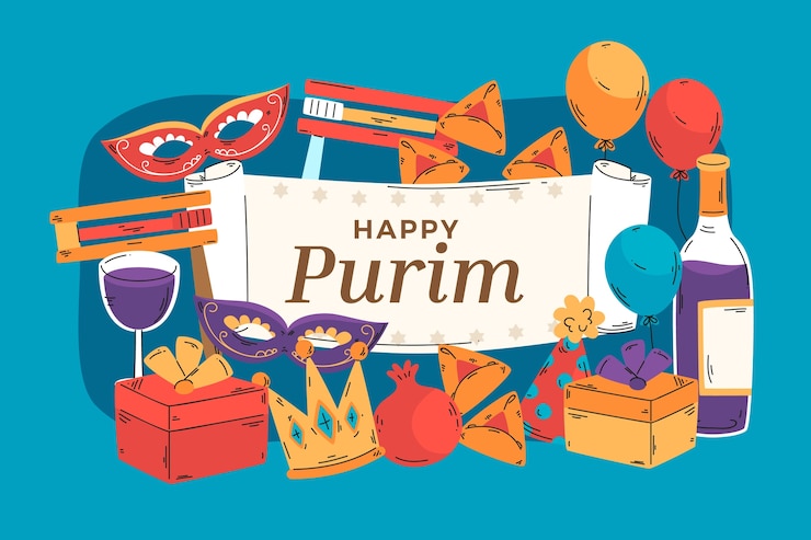 Vettore gratuito sfondo piatto per la celebrazione delle vacanze purim