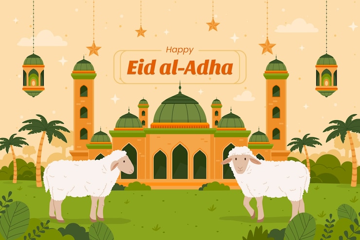 Vettore gratuito sfondo piatto per la celebrazione islamica di eid al-adha