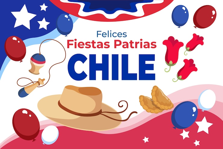 Vettore gratuito sfondo piatto per le celebrazioni di cile fiestas patrias