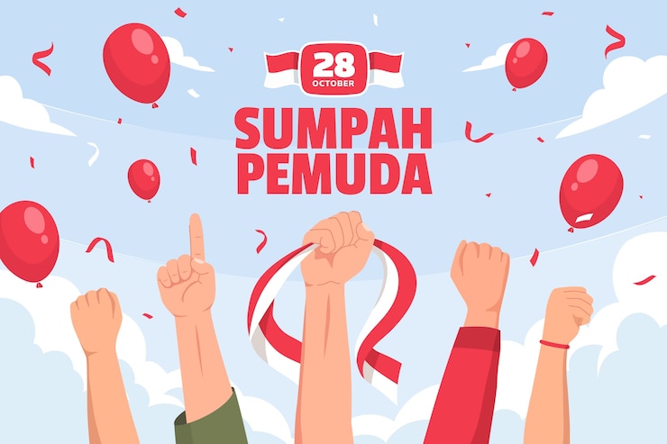 Vettore gratuito sfondo piatto per sumpah pemuda indonesiano