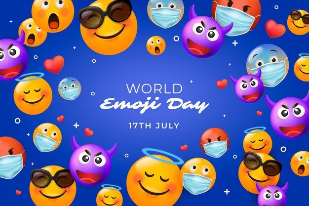 Sfondo realistico del giorno delle emoji con le emoticon