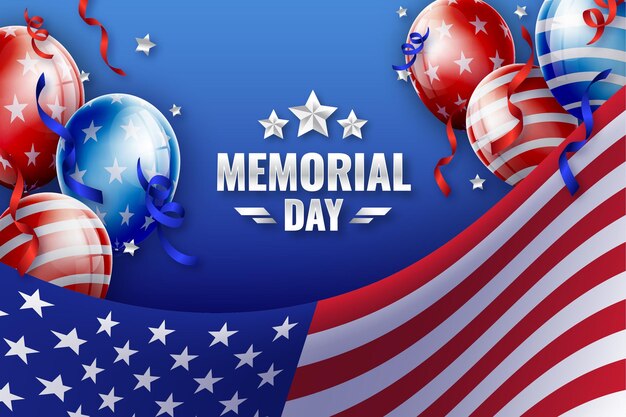 Sfondo realistico del Memorial Day USA con baloon e stelle
