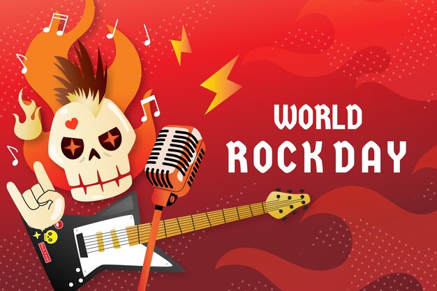 Sfondo sfumato della giornata mondiale del rock con teschio che suona la chitarra