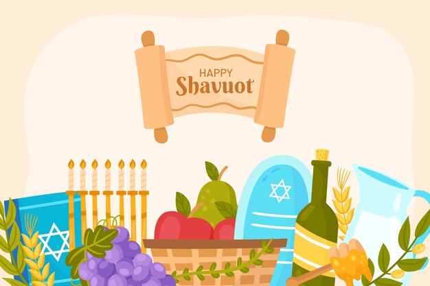 Sfondo shavuot piatto disegnato a mano