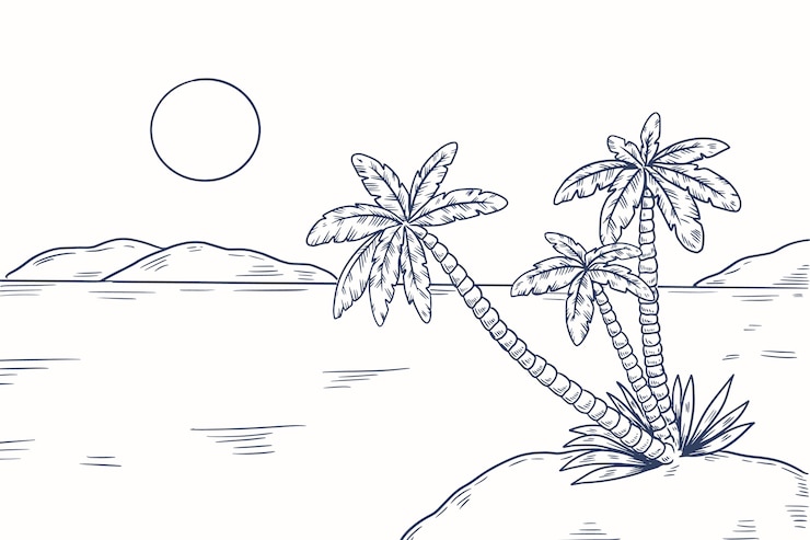 Vettore gratuito sfondo tramonto tropicale disegnato a mano