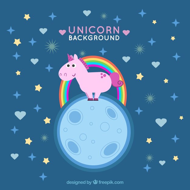 Sfondo Unicorno sulla luna con arcobaleno
