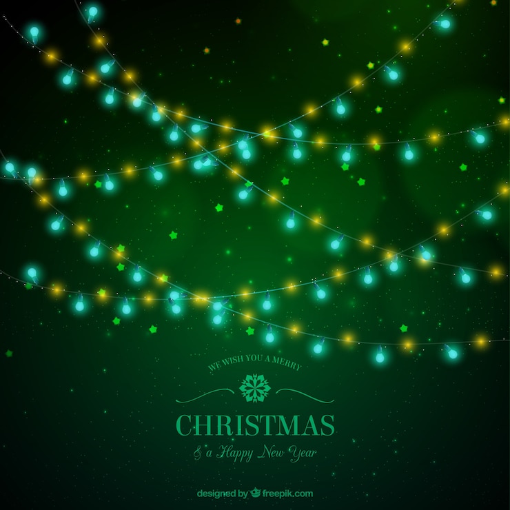 Vettore gratuito sfondo verde con luci di natale