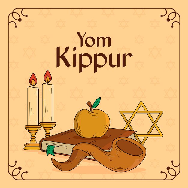 Sfondo vintage yom kippur con corno e mela