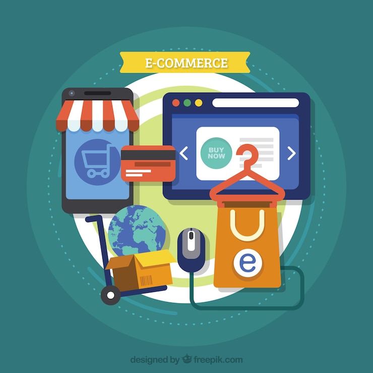 Vettore gratuito shopping con dispositivi tecnologici