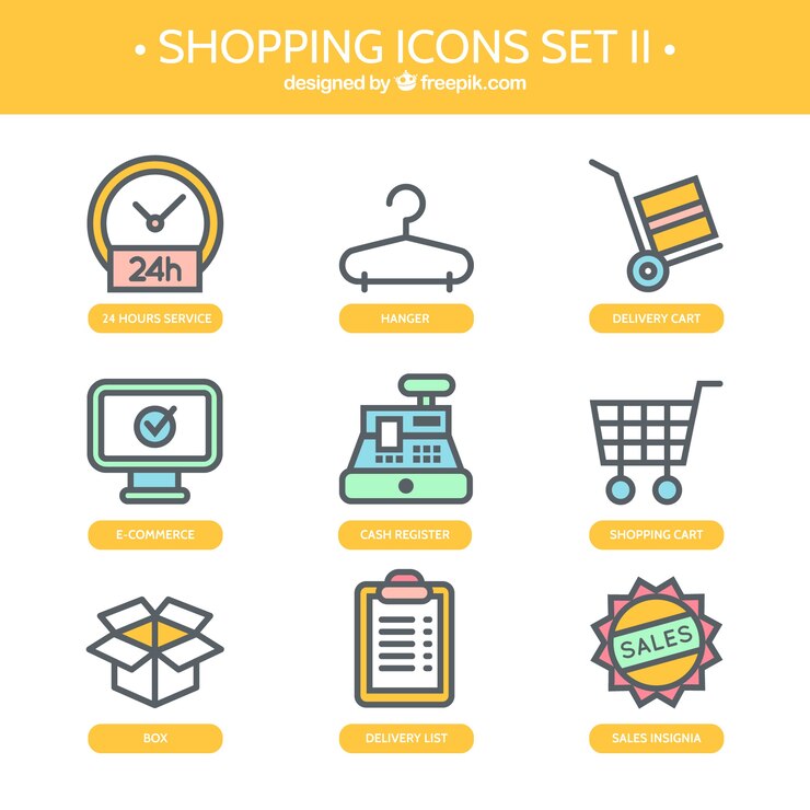 Vettore gratuito shopping icone insieme bello