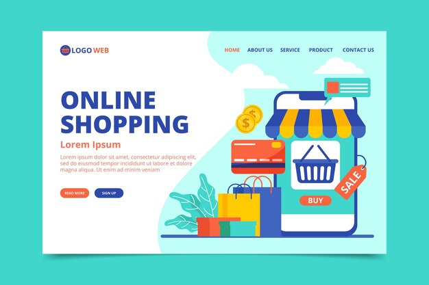 Shopping landing page online in design piatto