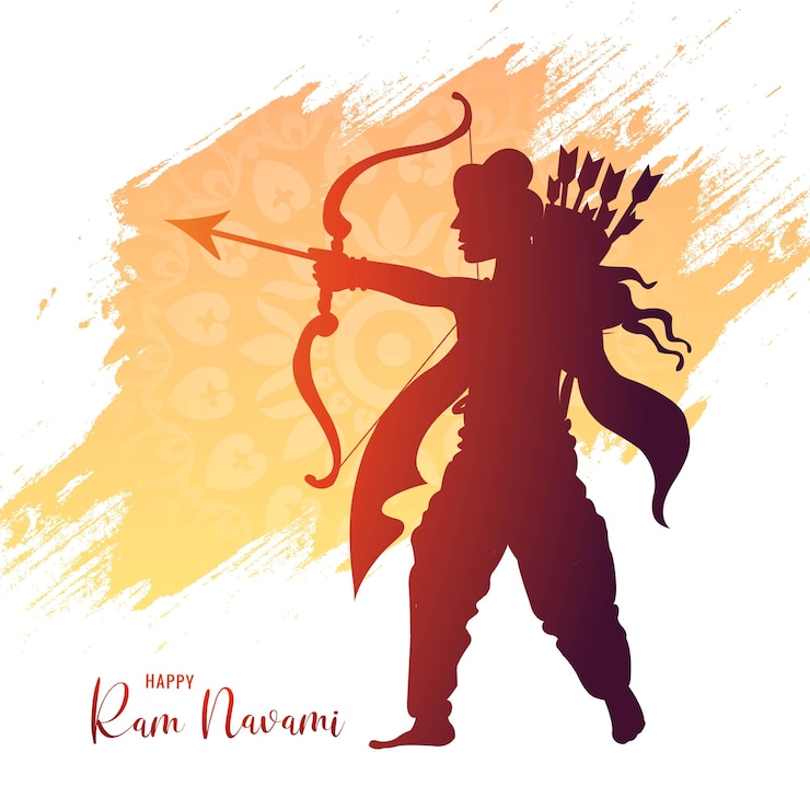Vettore gratuito shri ram navami celebrazione cartolina d'auguri festival indù sfondo