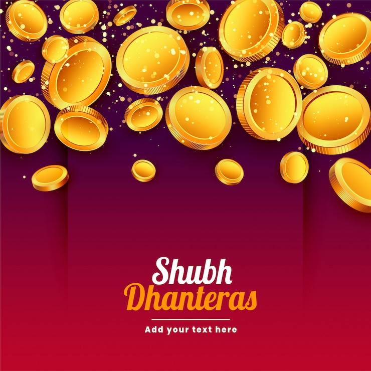 Vettore gratuito shubh dhanteras caduta carta monete d'oro festival