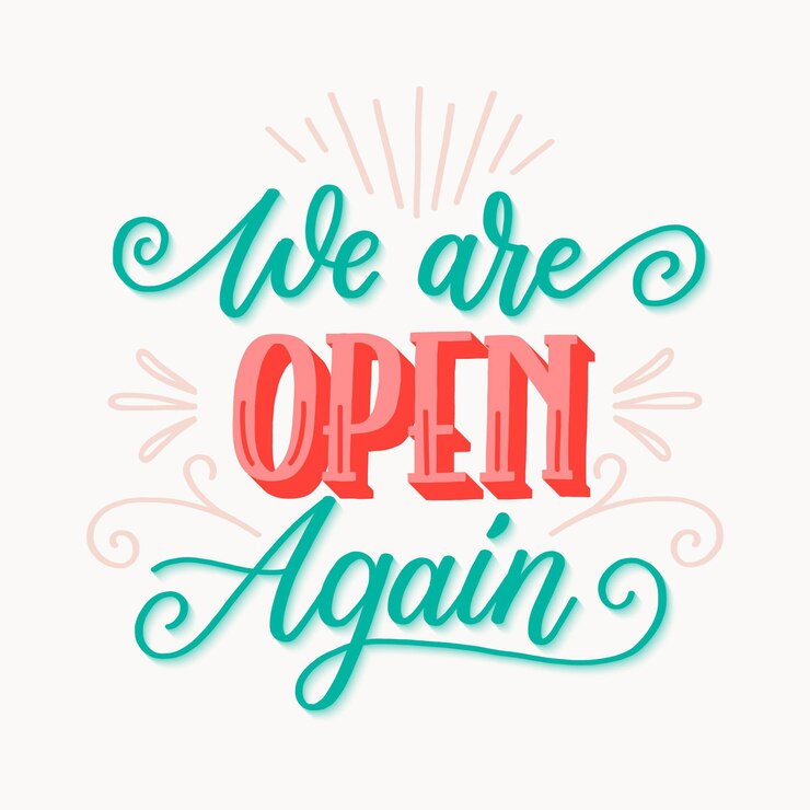 Vettore gratuito siamo di nuovo aperti lettering concetto