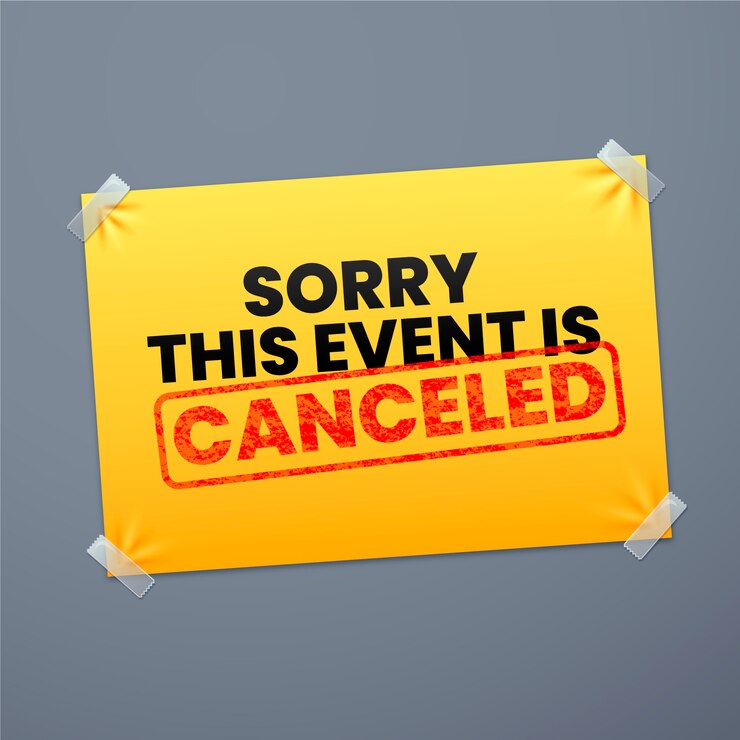 Vettore gratuito siamo spiacenti, l'evento è stato cancellato segno posticipato