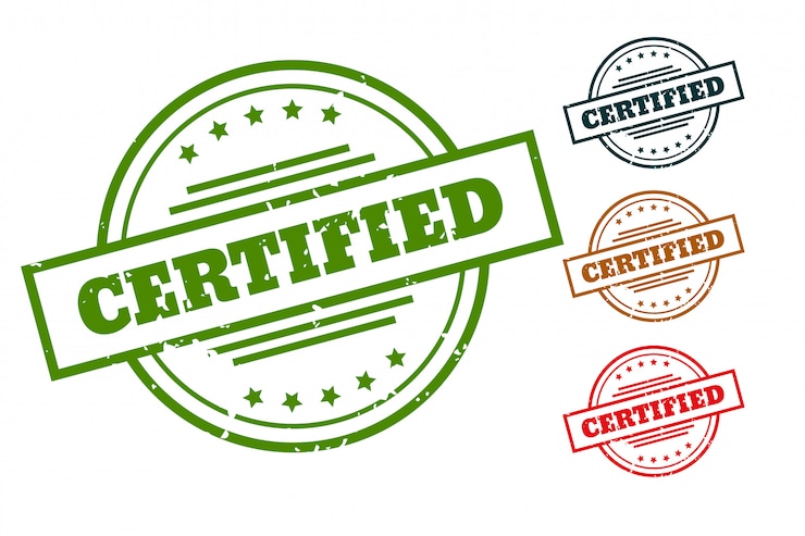 Vettore gratuito sigilli di timbro di gomma certificati per prodotti approvati