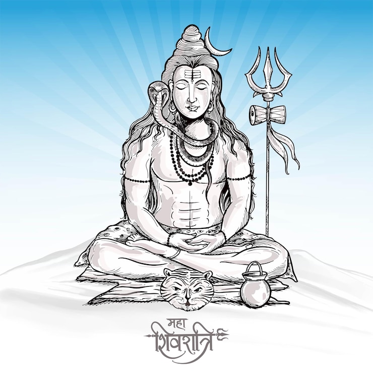 Vettore gratuito signore shiva con il dio indiano dell'induismo per maha shivratri sullo sfondo