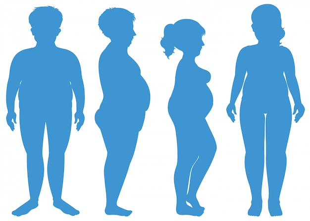 Silhouette blu di essere umano in sovrappeso