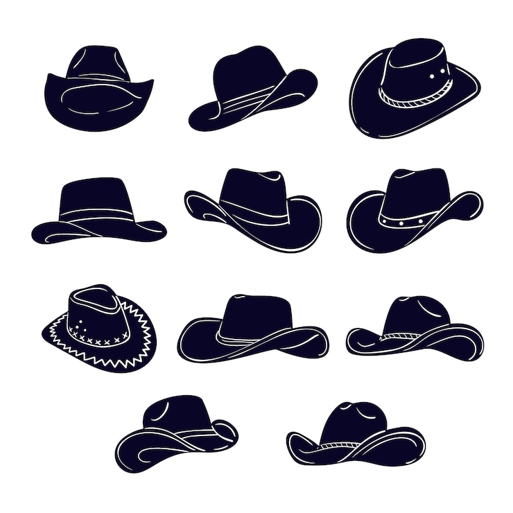 Vettore gratuito silhouette di cappello da cowboy disegnato a mano