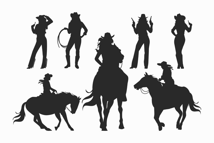 Vettore gratuito silhouette di cowgirl disegnata a mano