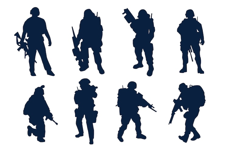 Vettore gratuito silhouette di soldato a disegno piatto