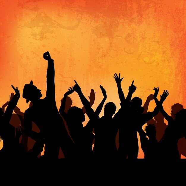 Vettore gratuito silhouette di una folla di gruppo su una priorità bassa del grunge