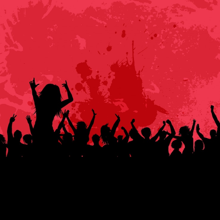 Vettore gratuito silhouette di una folla di gruppo su una priorità bassa del grunge