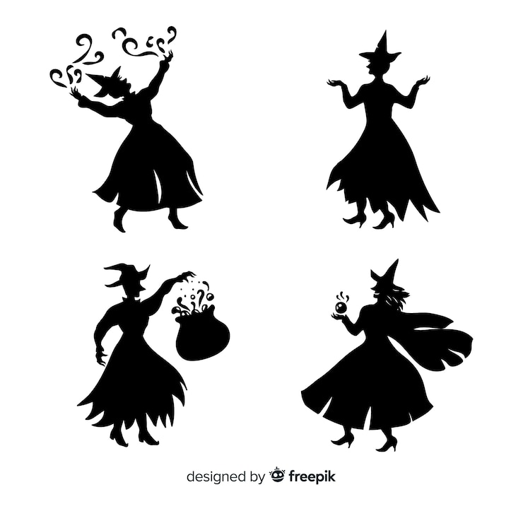 Vettore gratuito silhouette di una strega di halloween