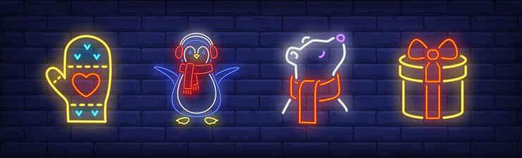 Vettore gratuito simboli di capodanno impostati in stile neon