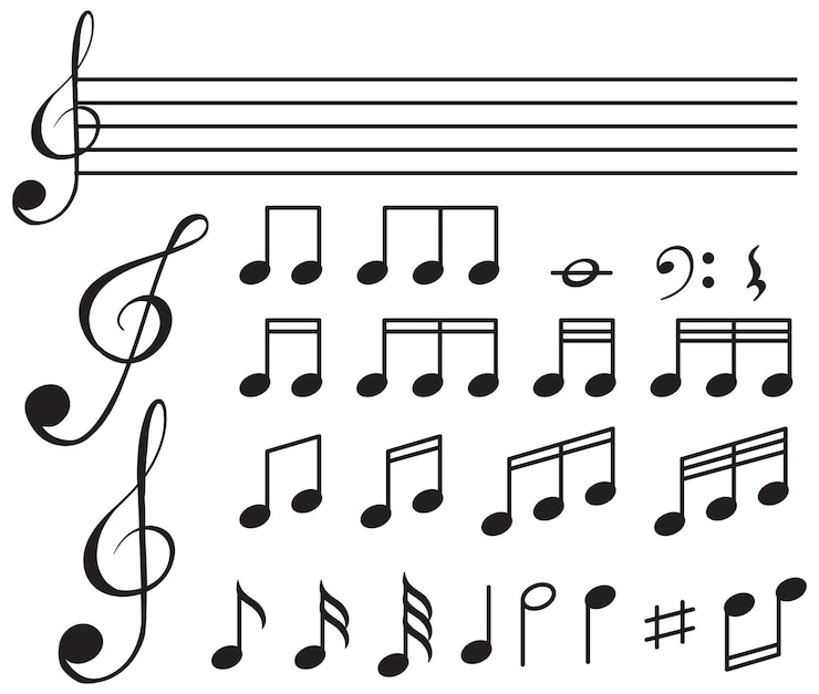 Vettore gratuito simboli musicali con linee su sfondo bianco