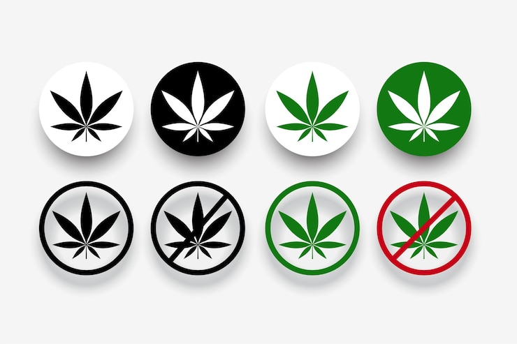 Vettore gratuito simboli vietati alla marijuana con foglia
