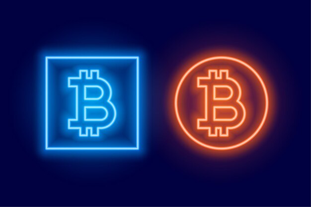 Simbolo di due bitcoin logo realizzato in stile neon