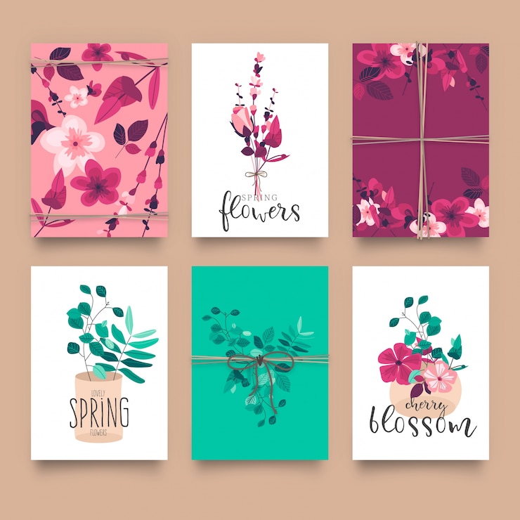 Vettore gratuito simpatici modelli di carte floreali