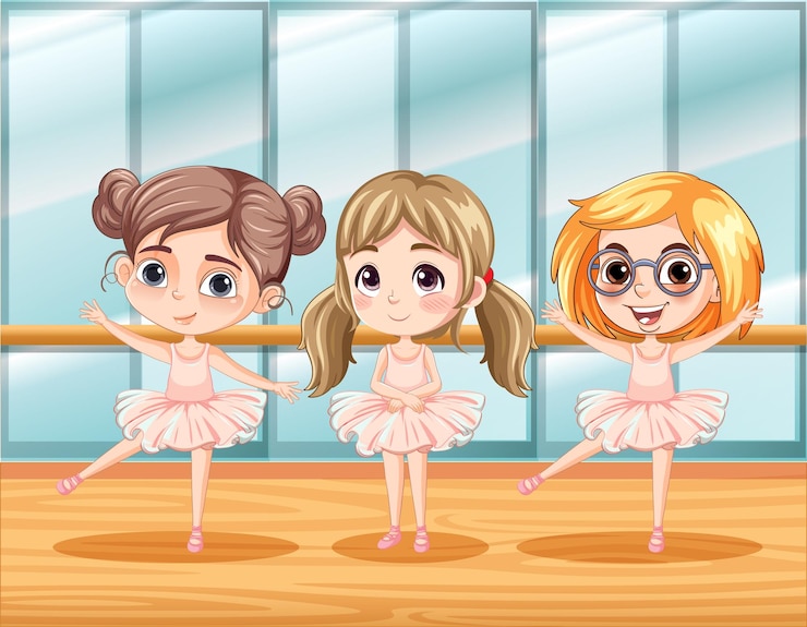 Vettore gratuito simpatici studenti ballerini in classe di danza