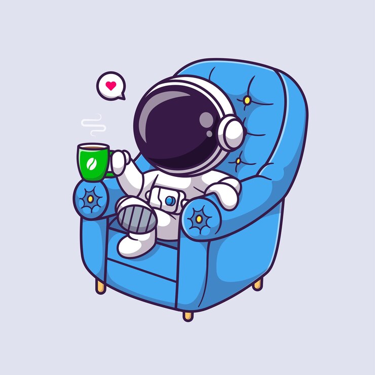 Vettore gratuito simpatico astronauta che beve caffè sul divano cartoon vector icon illustration science drink isolated flat