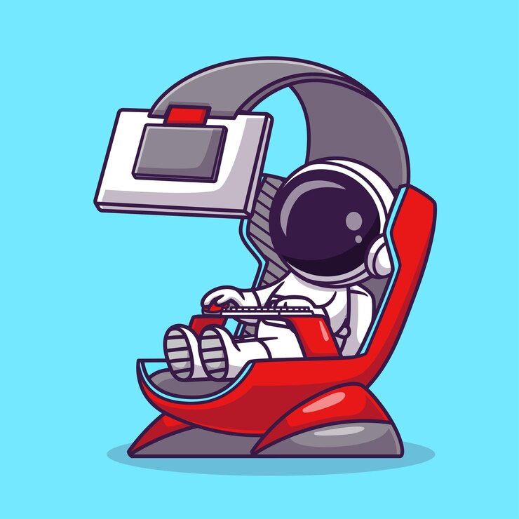 Vettore gratuito simpatico astronauta che gioca a un gioco di realtà virtuale cartoon vector icon illustration scienza tecnologia piatta
