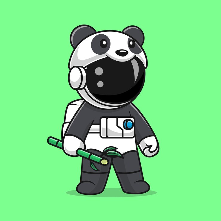 Vettore gratuito simpatico astronauta che indossa un costume da panda con bamboo cartoon vector icon illustration science animal