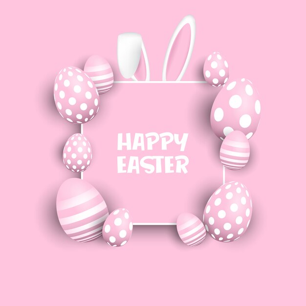 Simpatico biglietto di auguri di Pasqua con uova e orecchie da coniglio