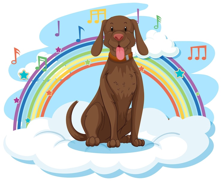 Vettore gratuito simpatico cane sulla nuvola con arcobaleno