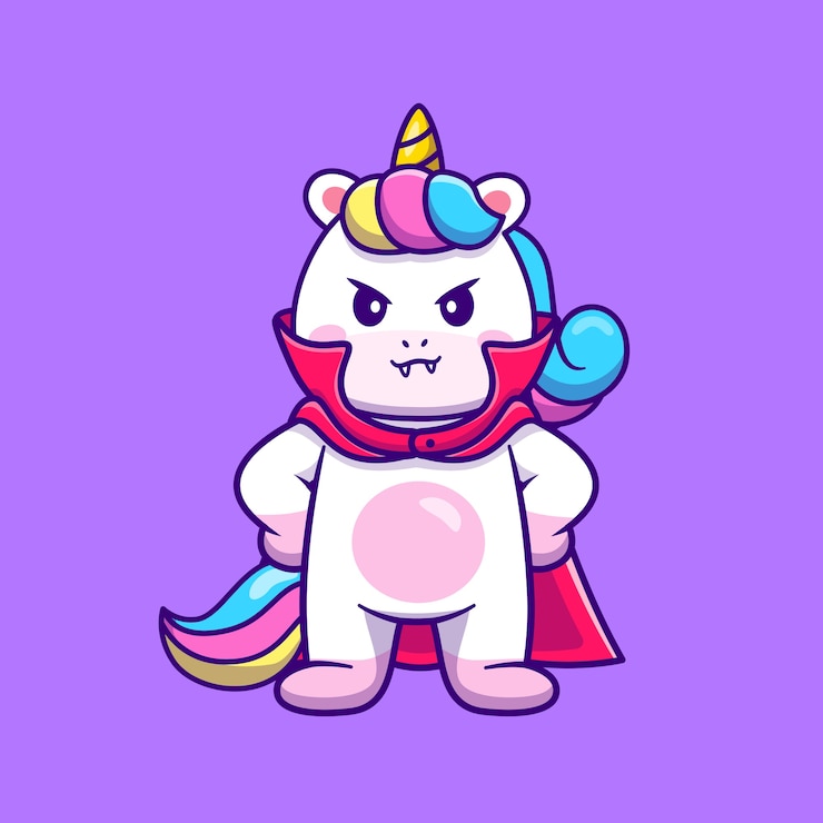 Vettore gratuito simpatico cartone animato di dracula unicorno