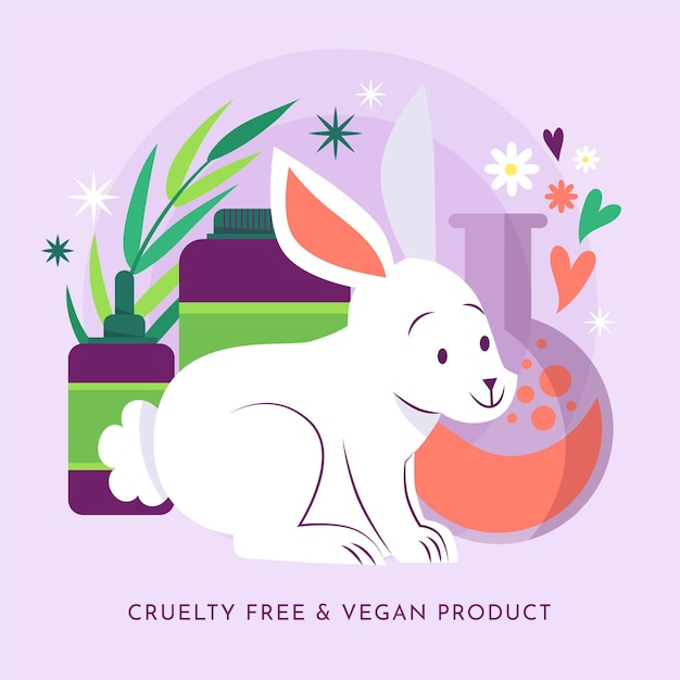 Simpatico coniglietto accanto a prodotti vegani