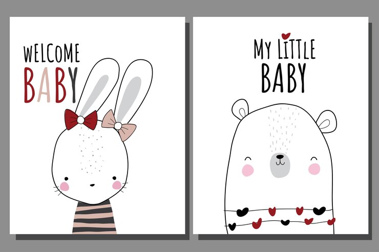 Simpatico coniglietto piatto da collezione con orso illustrazione per bambini Simpatico personaggio coniglietto Simpatico orso