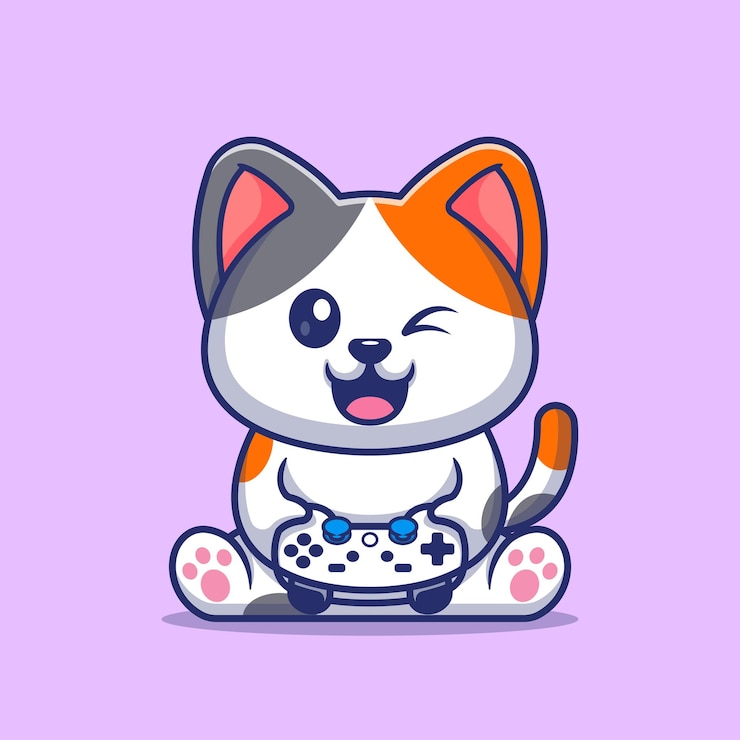 Vettore gratuito simpatico gatto che gioca con l'illustrazione dell'icona vettoriale dei cartoni animati del controller icona della tecnologia animale isolata